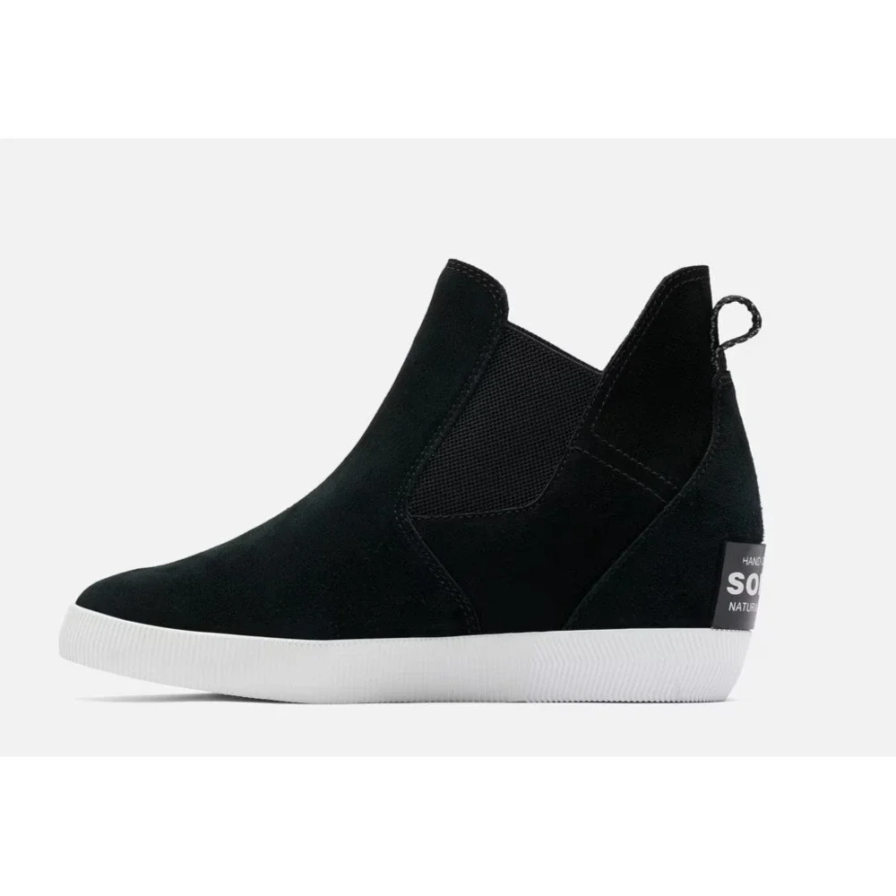 SOREL® (Women's 6)‎ Out N About™ Waterproof Slip-On Wedge Bootie in Black/White
